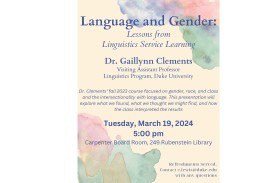 Language and Gender: Lessons from Linguistics Service Learning flyer March 19 5 pm
